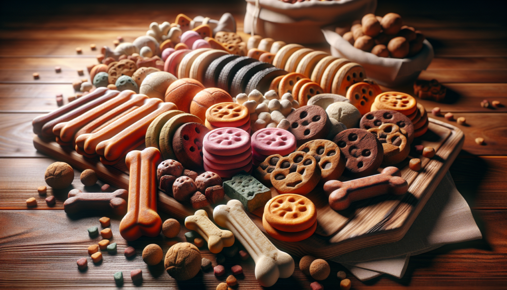 A large pile of various delicious looking dog treats and biscuits