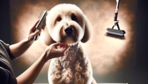 A close up image of a dog being groomed.